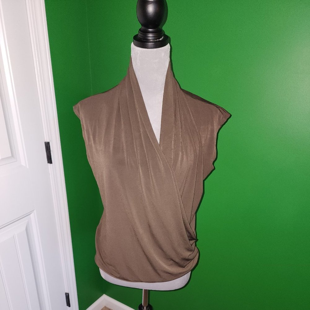 New York & Company Brown Wrap Front Blouse - Size L